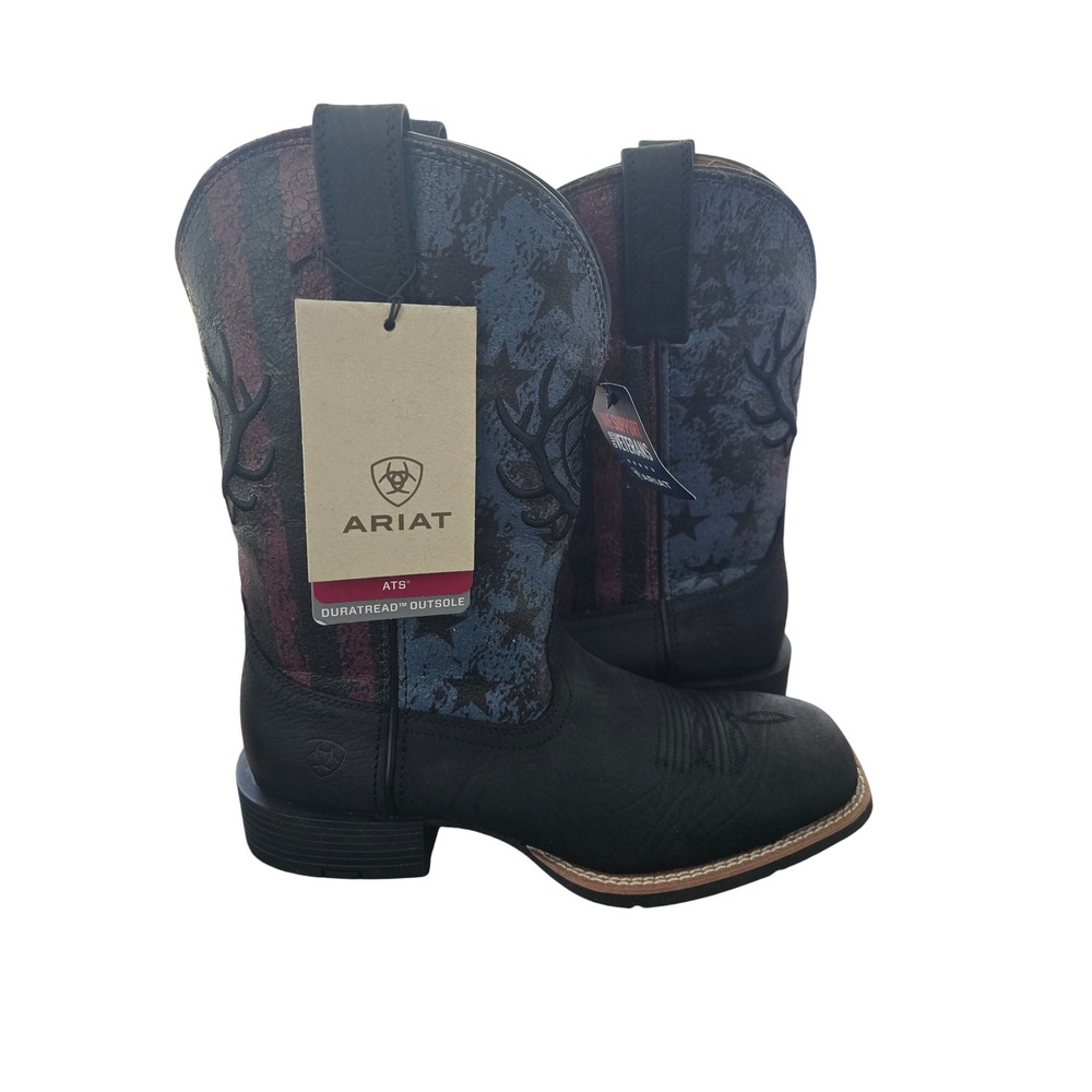 Ariat Mens 9D Sport Liberty Antler Western Boots Black Midnight Flag Cowboy